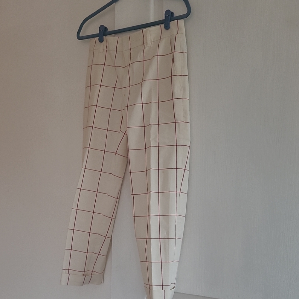 Club Monaco Cream and Red Checkered Chinos